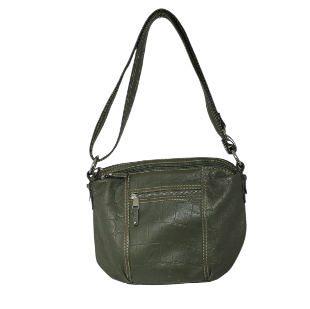 Tignanello Leather Shoulder Bag, Satchel, Hobo Dual‎ Zip Closure Olive Green